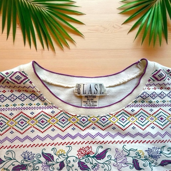 Vintage BLAST Petites Cream Floral Geometric Print Sweatshirt – Size M - Picture 8 of 12